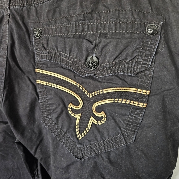 Rock Revival Men's 40 24" Inseam Black Classic Cargo Shorts Metallic Gold - Picture 5 of 7